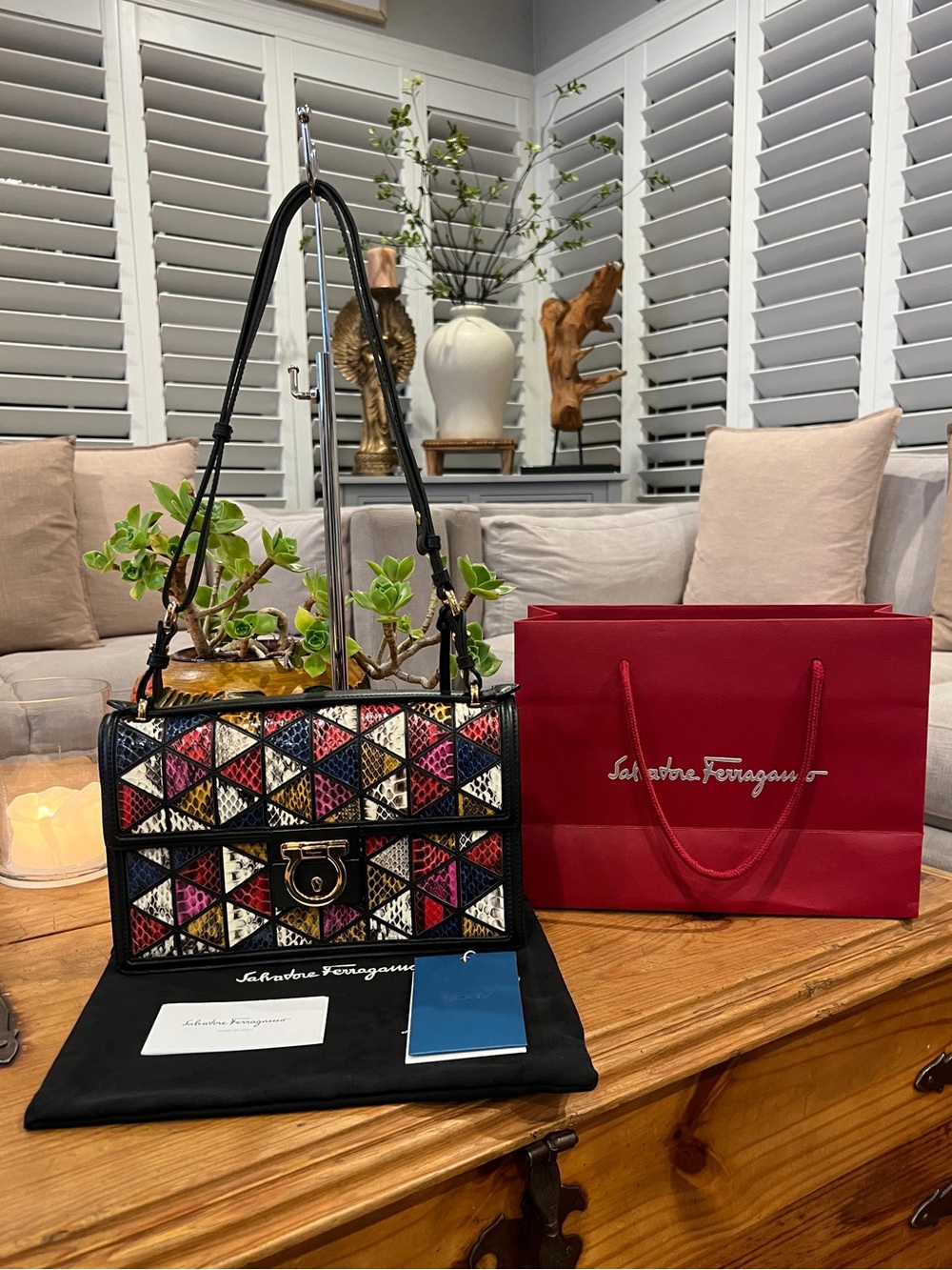 Salvatore Ferragamo Patchwork Geometric multicolored Pattern Shoulder bag! RARE!